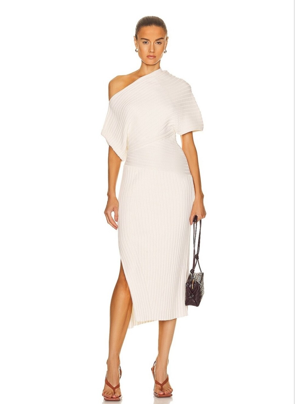 Cult Gaia Naunet Asymmetric neck knitted midi dress Off White Small - Picture 2 of 16